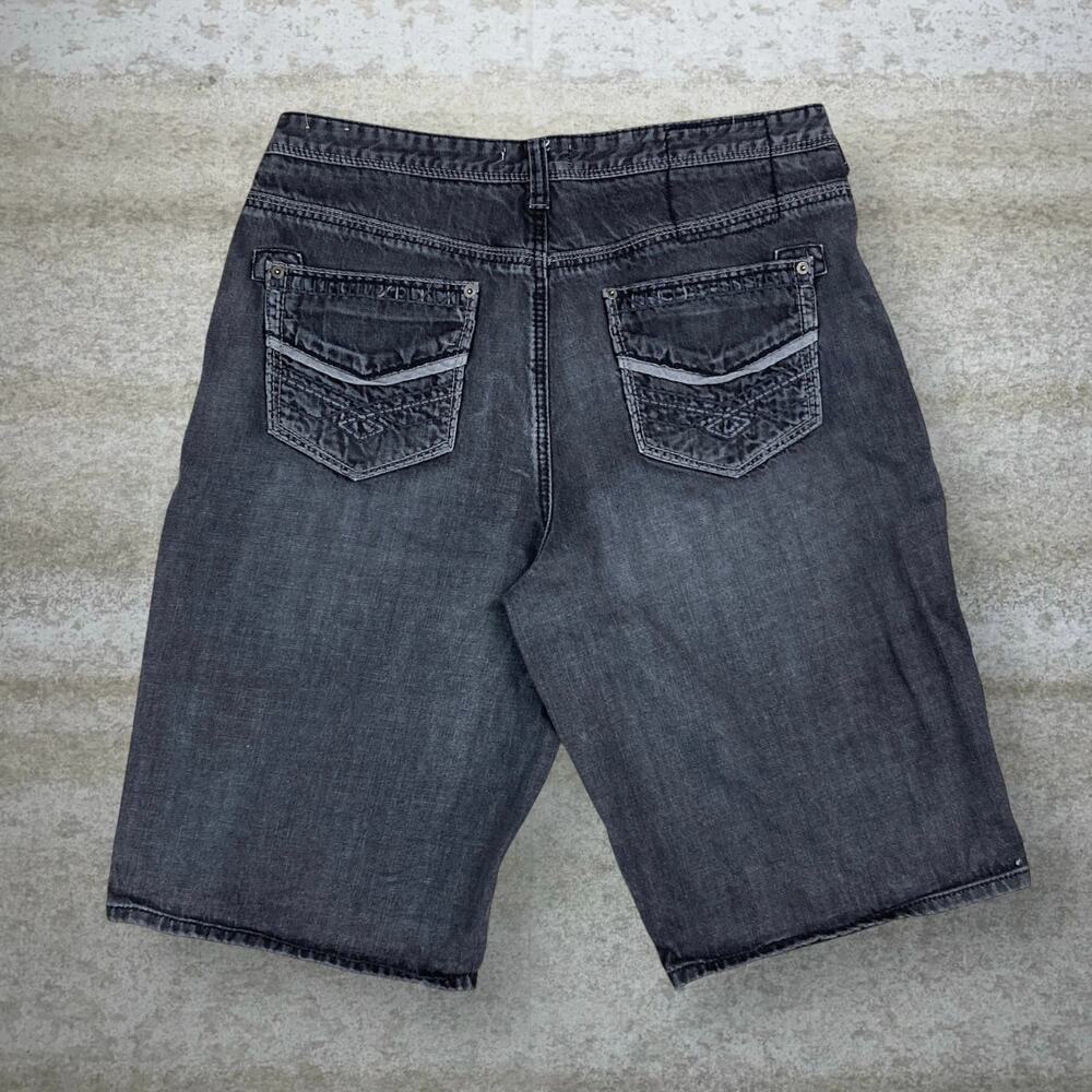 Vintage Y2K Route 66 Skater Jean Shorts 36x14 Baggy Wide Leg Smoke Black Wash